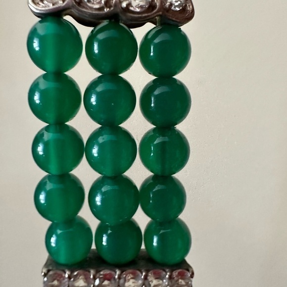 Sterling Green Rhinestone 3-Strand Toggle Bracelet - Picture 7 of 7